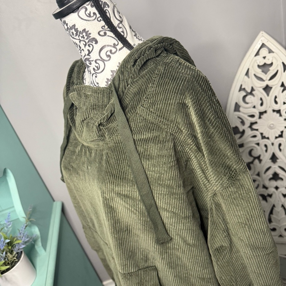 American Eagle Ribbed Henley Pullover Hoodie Size XL Green Loungewear Cozy - Picture 6 of 11
